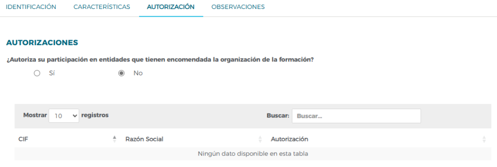 Autorizar a entidades para organizar formación